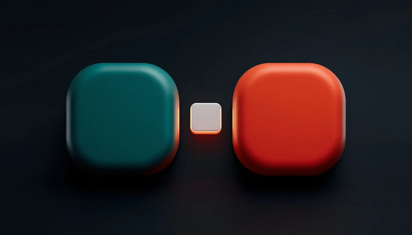 Two matte rounded blocks clicking together with a connector, in brand colours